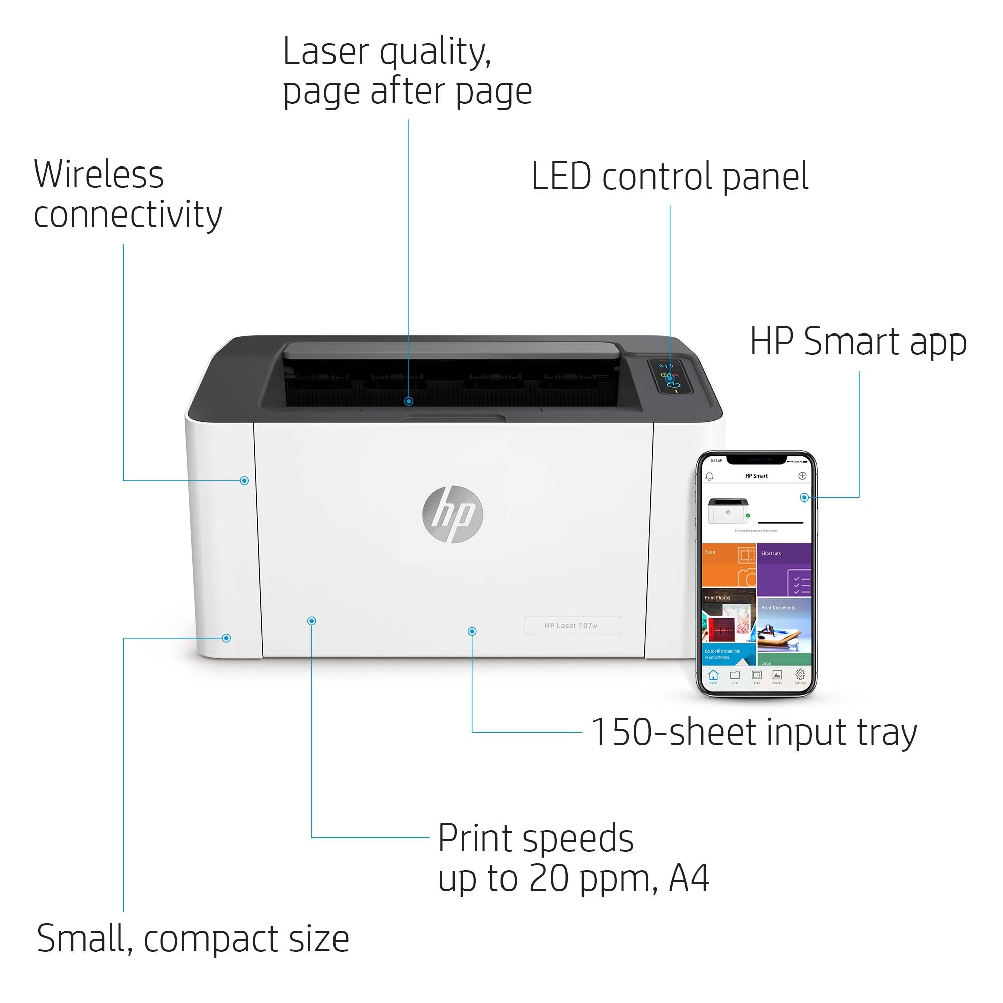 HP Laser 107w Draadloos Zwart-wit Printer, Dubbelzijdig 209U7A#B19