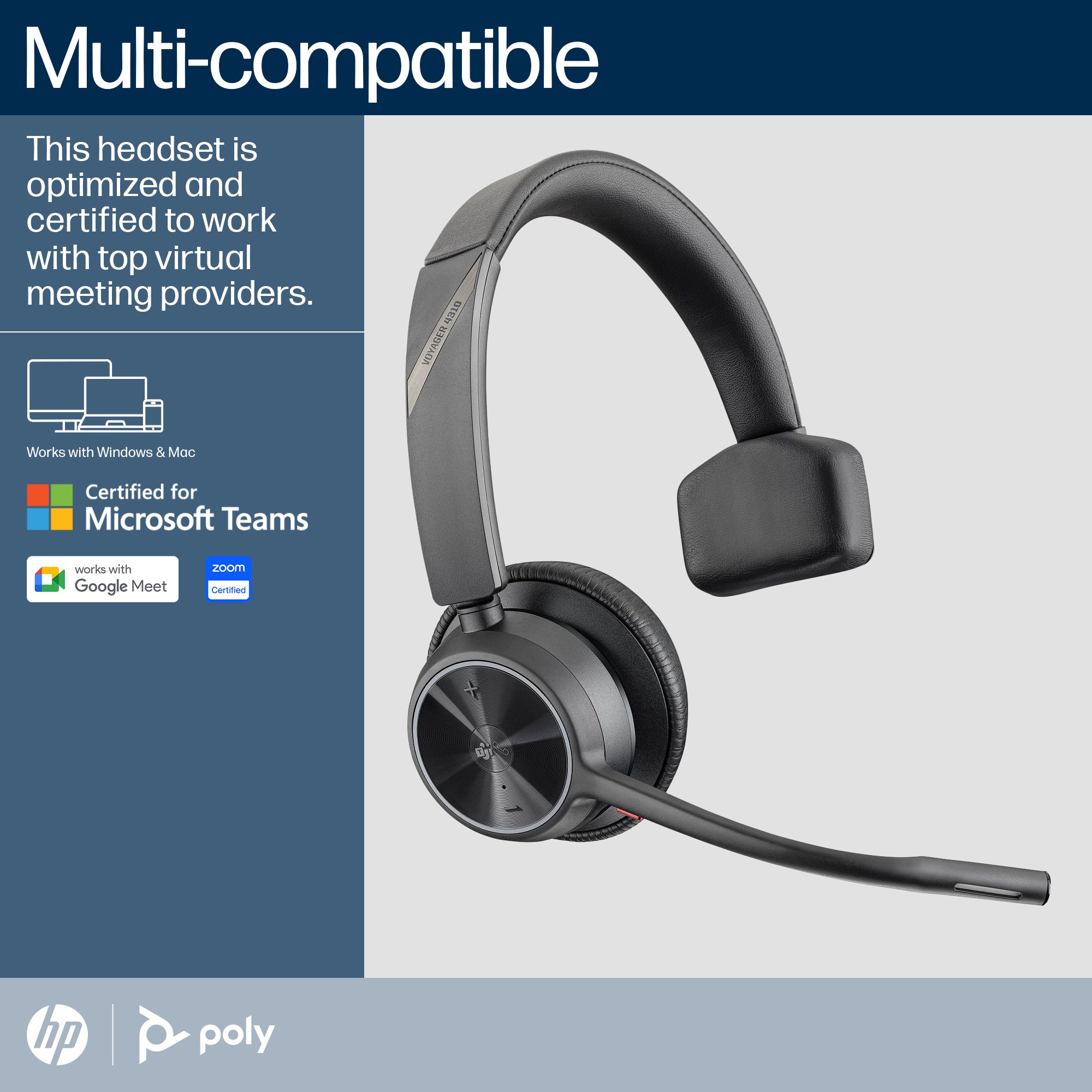 Poly Voyager 4310-M USB-C HS+BT700+CHS Negro 77Y97AA