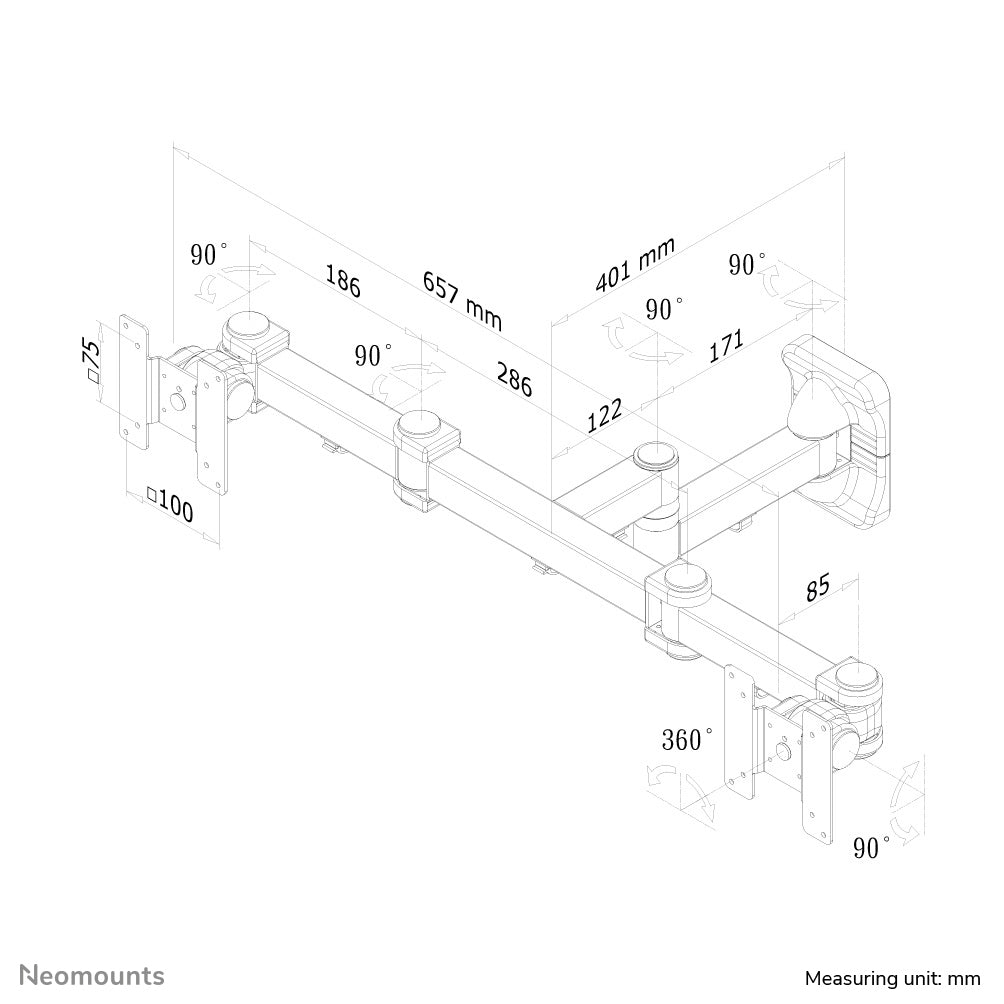 Neomounts FPMA-W960D Soporte de pared doble para monitor/TV 10-27" - articulación total FPMA-W960D