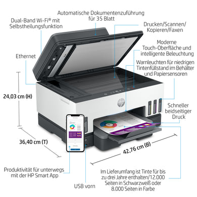 HP Smart Tank 7605 Impresora Multifunción - Inalámbrica, Doble Cara, Color