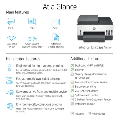 Impresora multifunción HP Smart Tank 7305 con conectividad inalámbrica