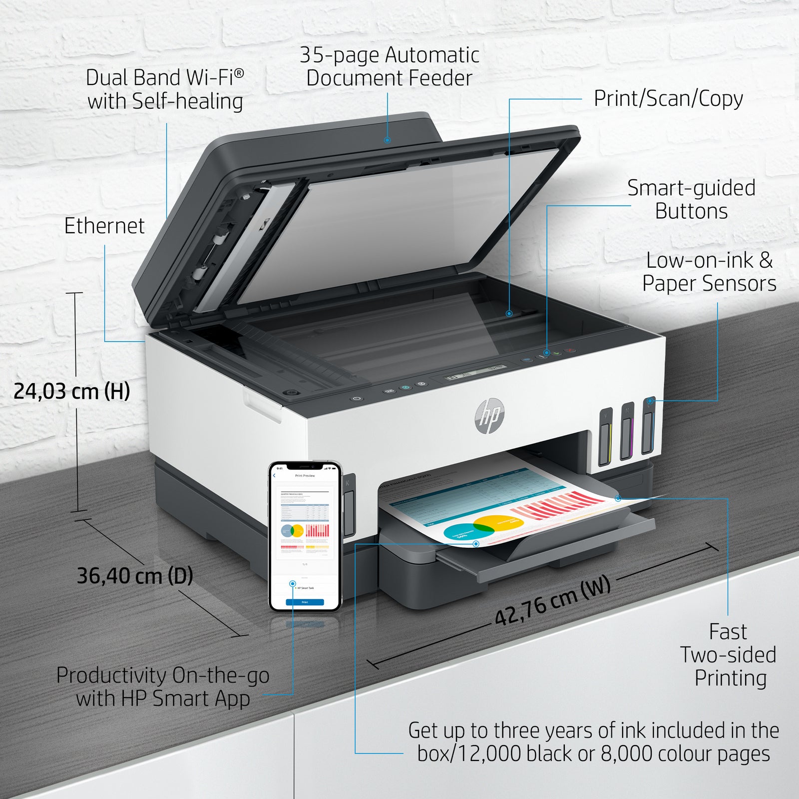 Impresora multifunción HP Smart Tank 7305 con conectividad inalámbrica