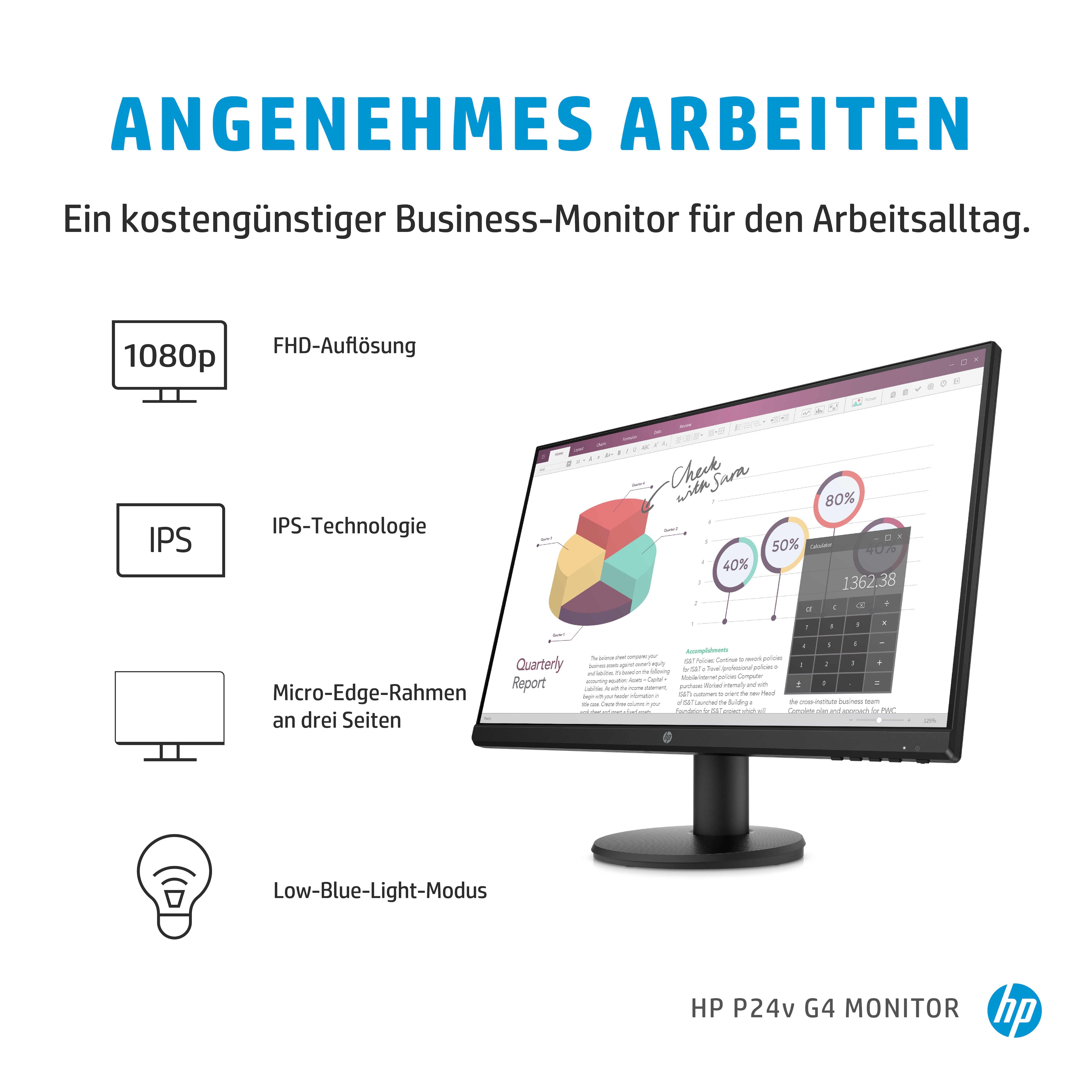 HP P24v G4 computer monitor 60,5 cm (23.8") 1920 x 1080 Pixels Full HD Zwart 9TT78AA#BB