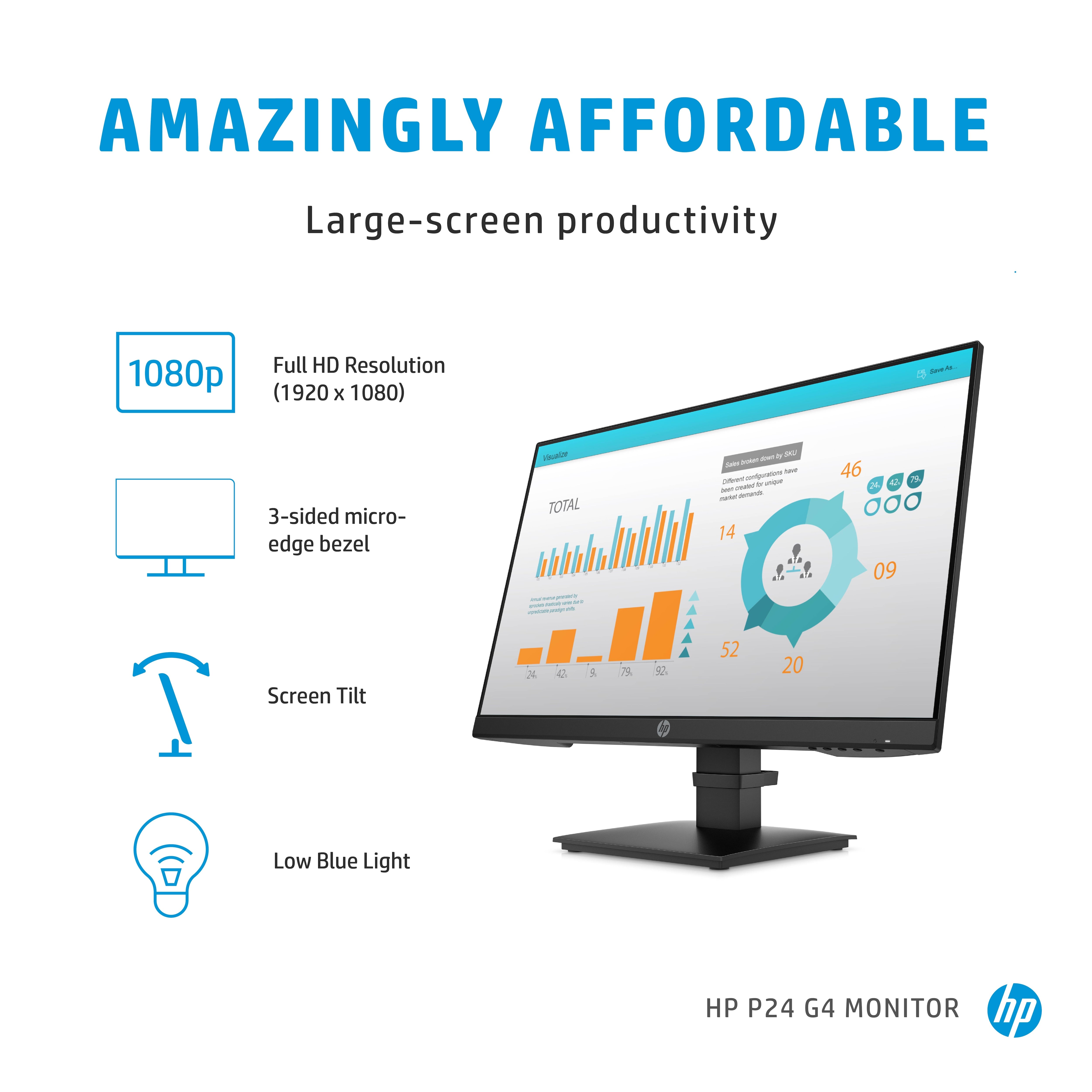HP P-Series P24 G4 computer monitor 60,5 cm (23.8") 1920 x 1080 Pixels Full HD 1A7E5AA#ABB