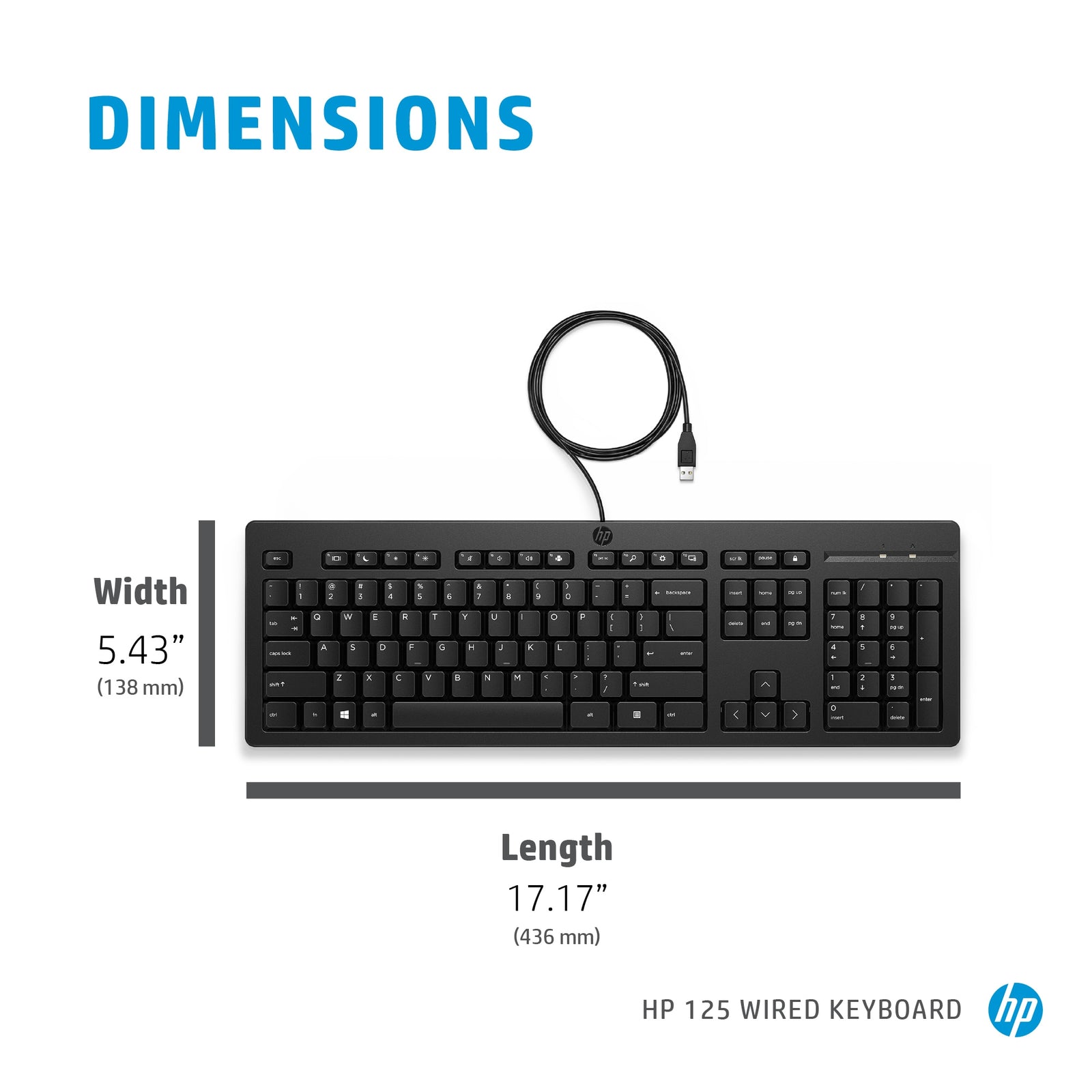 HP 125 teclado QWERTY intl (USB con cable) M27527-L31