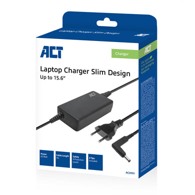 ACT Cargador compacto para portátil 65W (para portátiles de hasta 15,6 pulgadas) AC2055