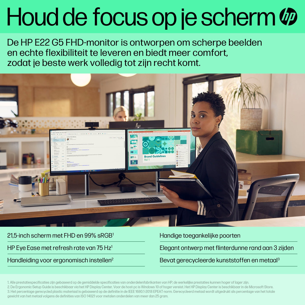 HP E22 G5 6N4E8AA 21,5” FHD IPS 75Hz Monitor – Zwart/Zilver - Compridis