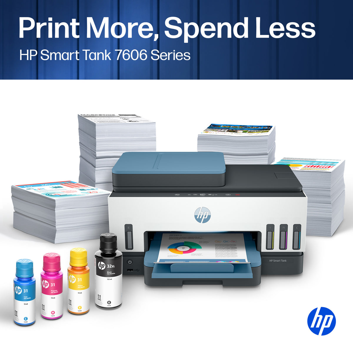 Impresora multifunción HP Smart Tank 7606 con pantalla táctil y conectividad inalámbrica