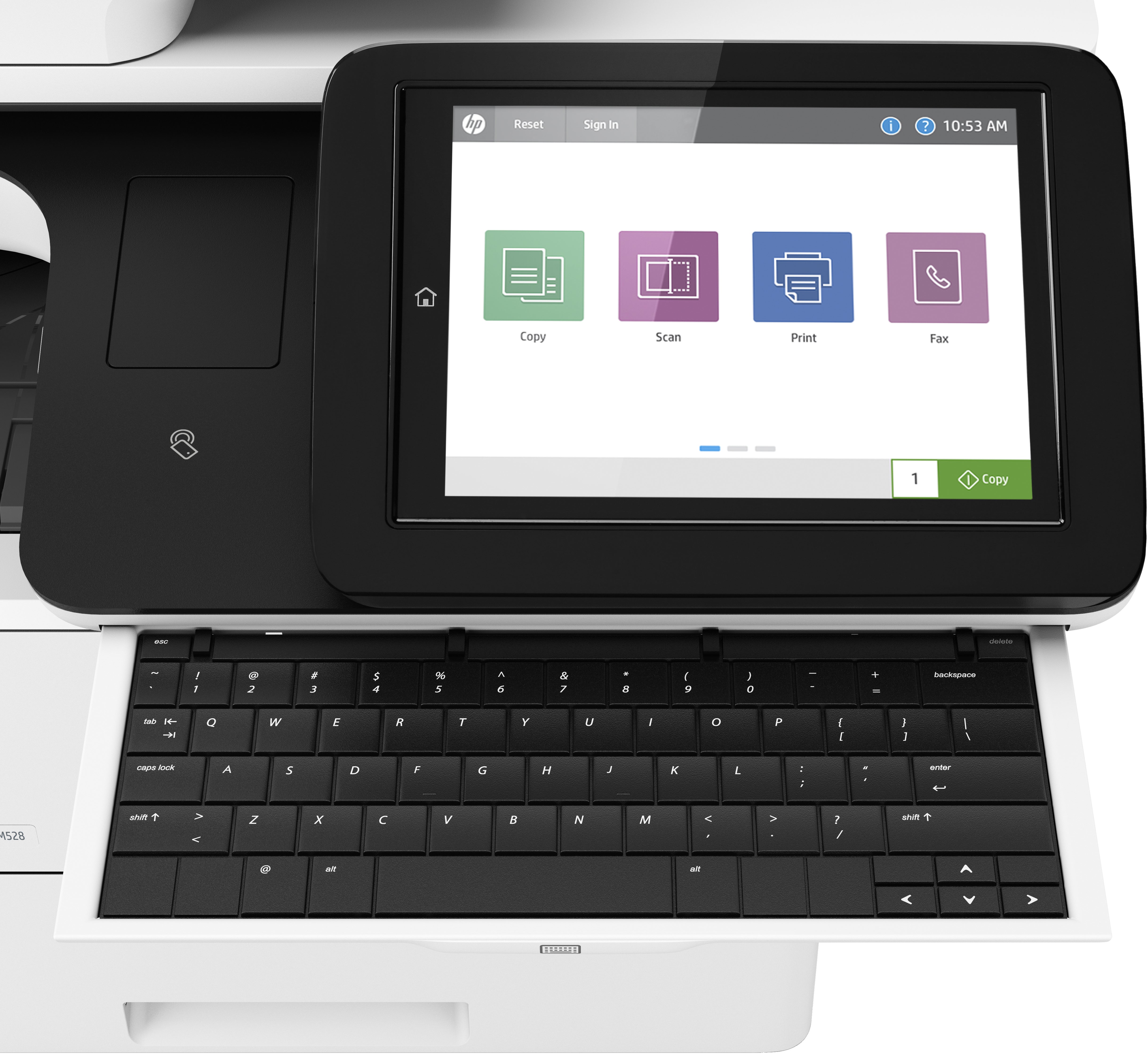 HP LaserJet Enterprise Flow MFP M528Z, impresión, copia, escaneo, fax, imprimición a través del puerto USB en la parte delantera; Escanear al correo electrónico; Imprima el doble lado; Escaneo de doble lado