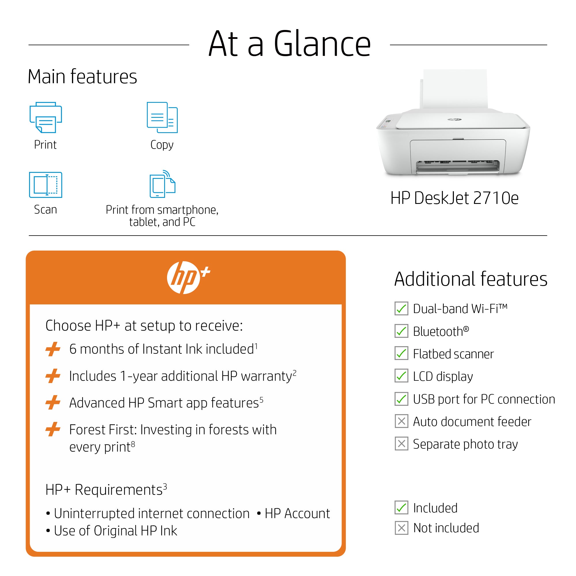 HP DeskJet 2710e Wireless All-in-One Color Printer, Instant Ink; Copier, Scanner 26K72B#629