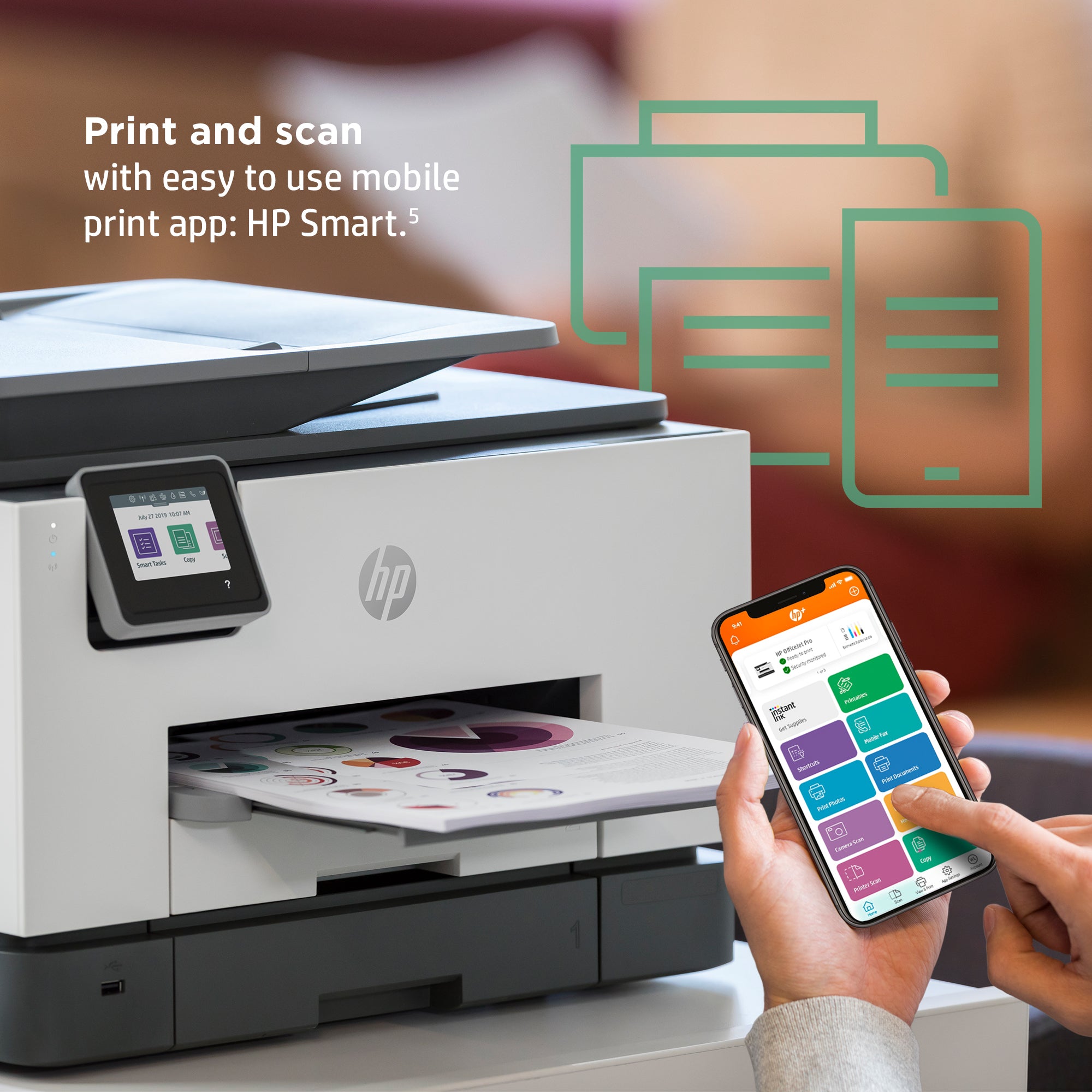 HP OfficeJet Pro 9022e Wireless All-in-One Color Printer, Instant Ink; Two-sided printing 226Y0B#629