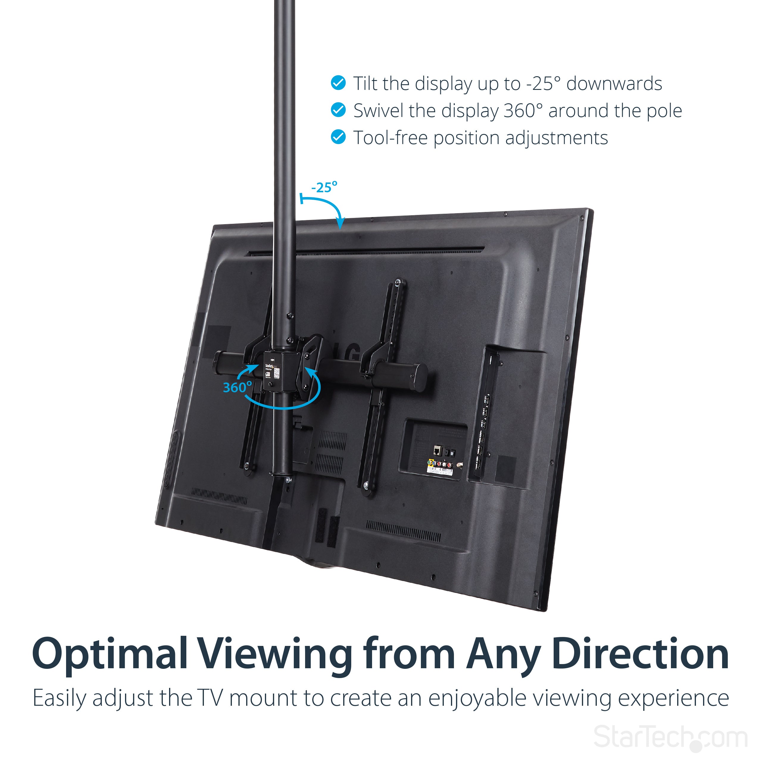 Soporte de techo de TV Startech.com, soporte de suspensión universal de movimiento completo, VESA Beugel para TV de 32 "-75", Tilt / Zwenken, poste telescópico ajustable de altura