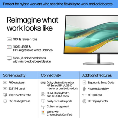 HP Series 5 Pro 524pf 23,8″ FHD IPS – 100 Hz, Hub USB, Negro Azabache