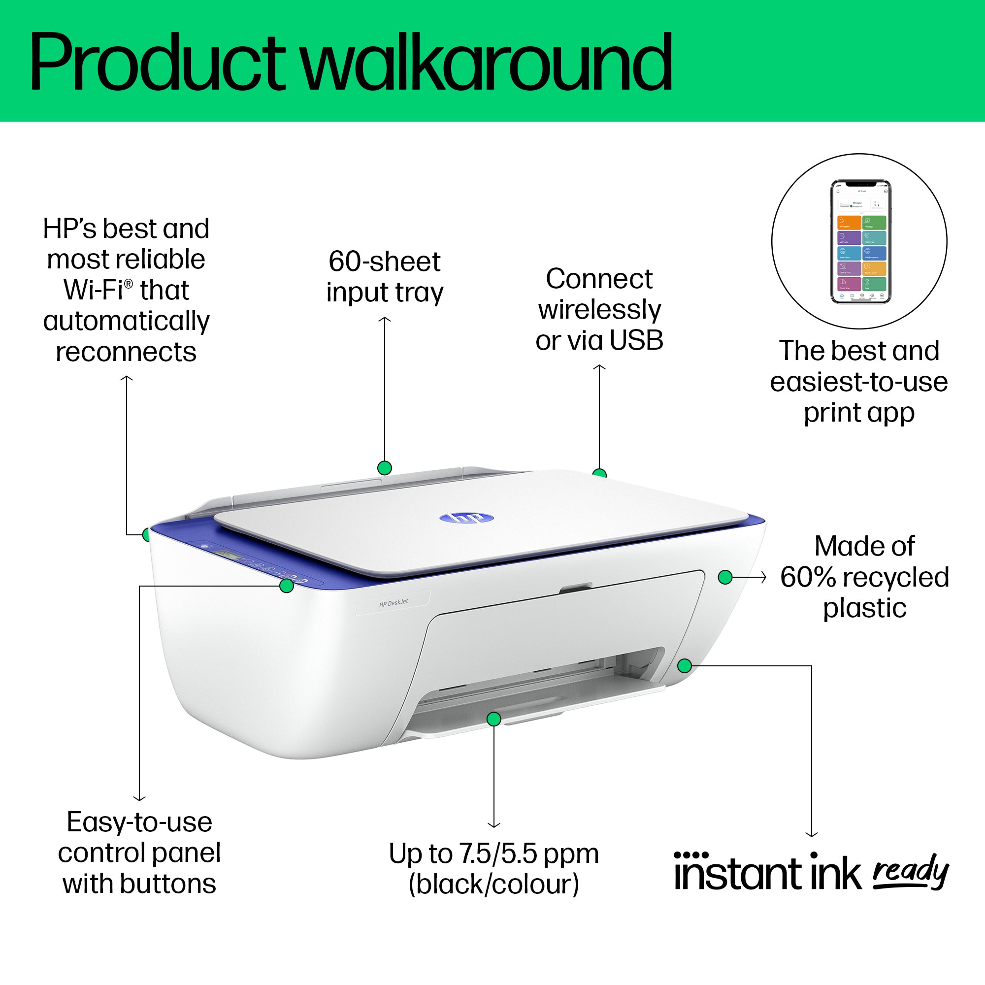 HP DeskJet 2821e Draadloos All-in-One Kleur Printer, Instant Ink; Kopieerapparaat, scanner 588Q2B#629