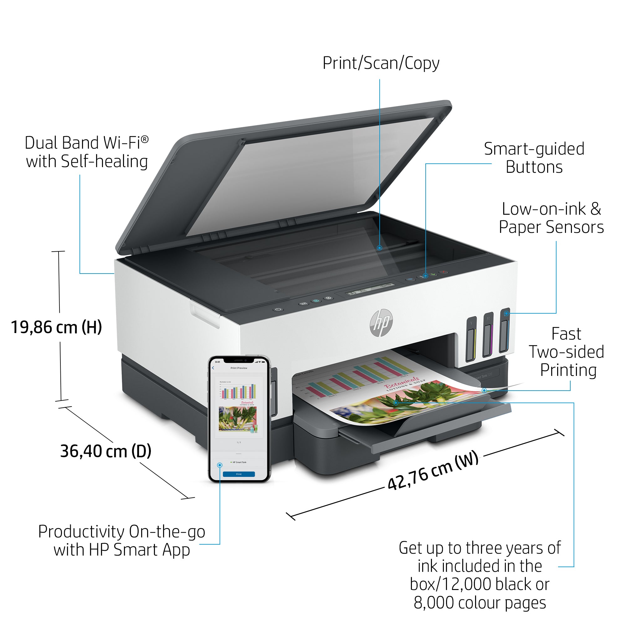 HP Smart Tank 7005 Wireless All-in-One Color Printer, Two-sided printing; Copier, Scanner 28B54A#BHC