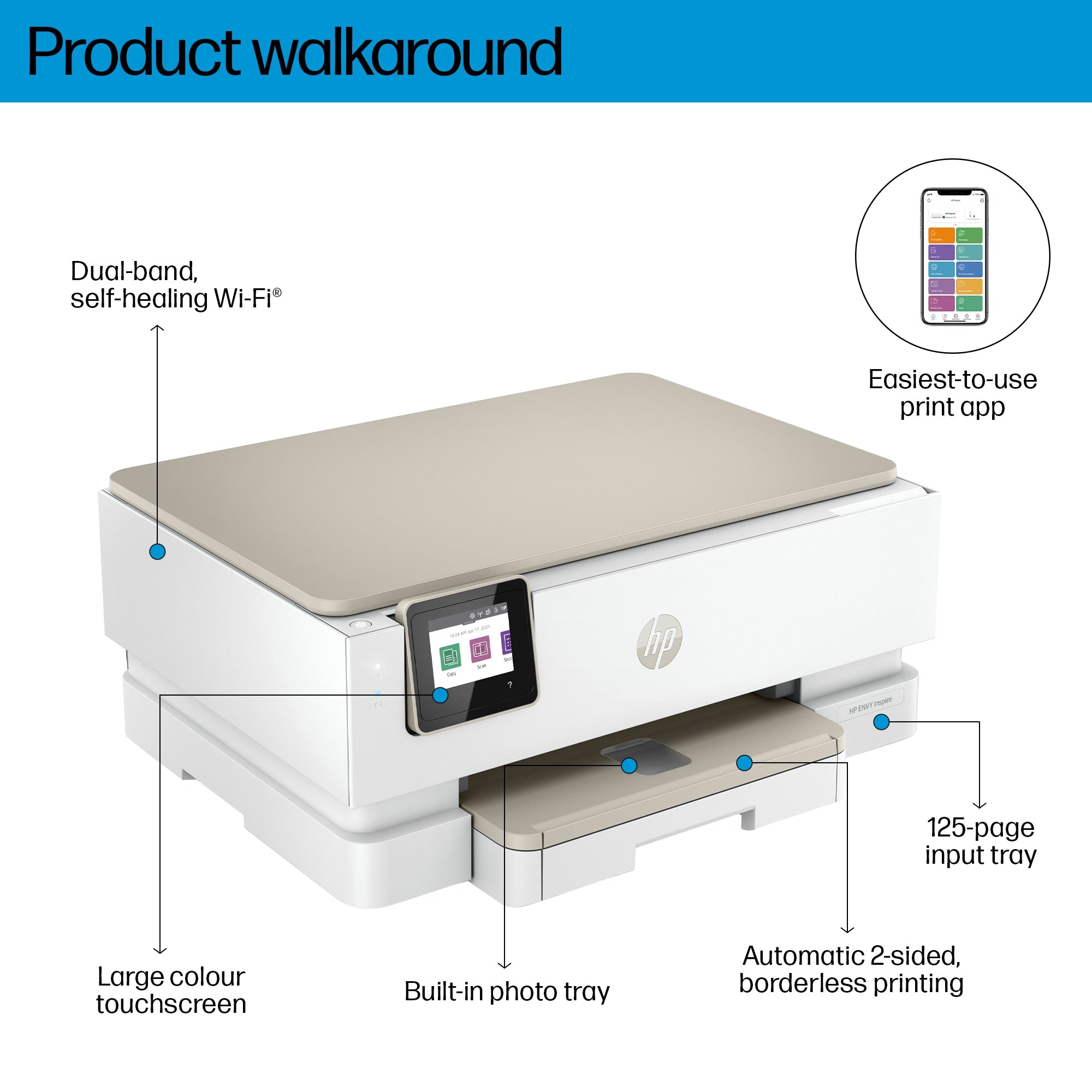 HP ENVY Inspire 7224e Draadloos All-in-One Kleur Printer, Instant Ink; Kopieerapparaat, scanner