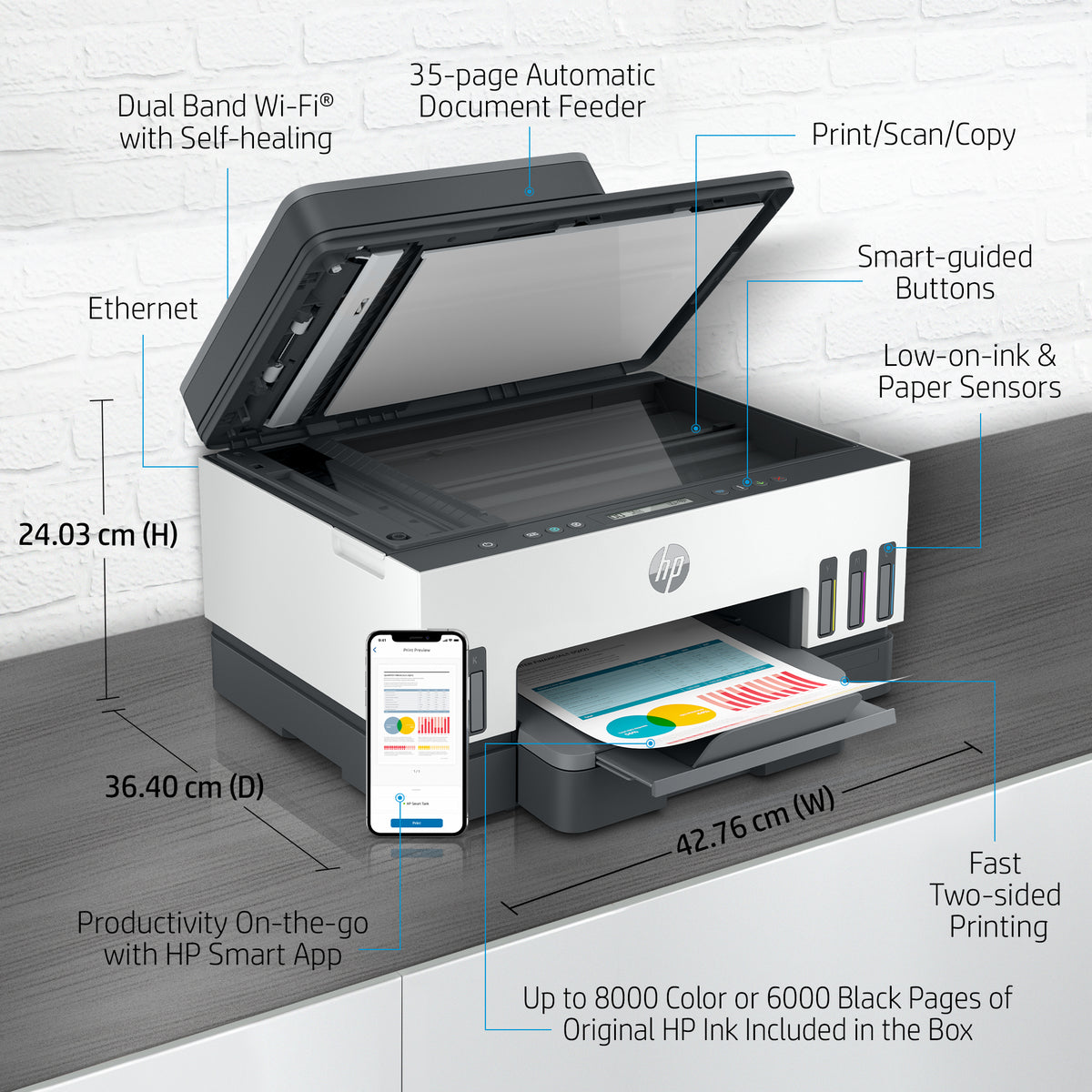 Impresora multifunción HP Smart Tank 7305 con conectividad inalámbrica