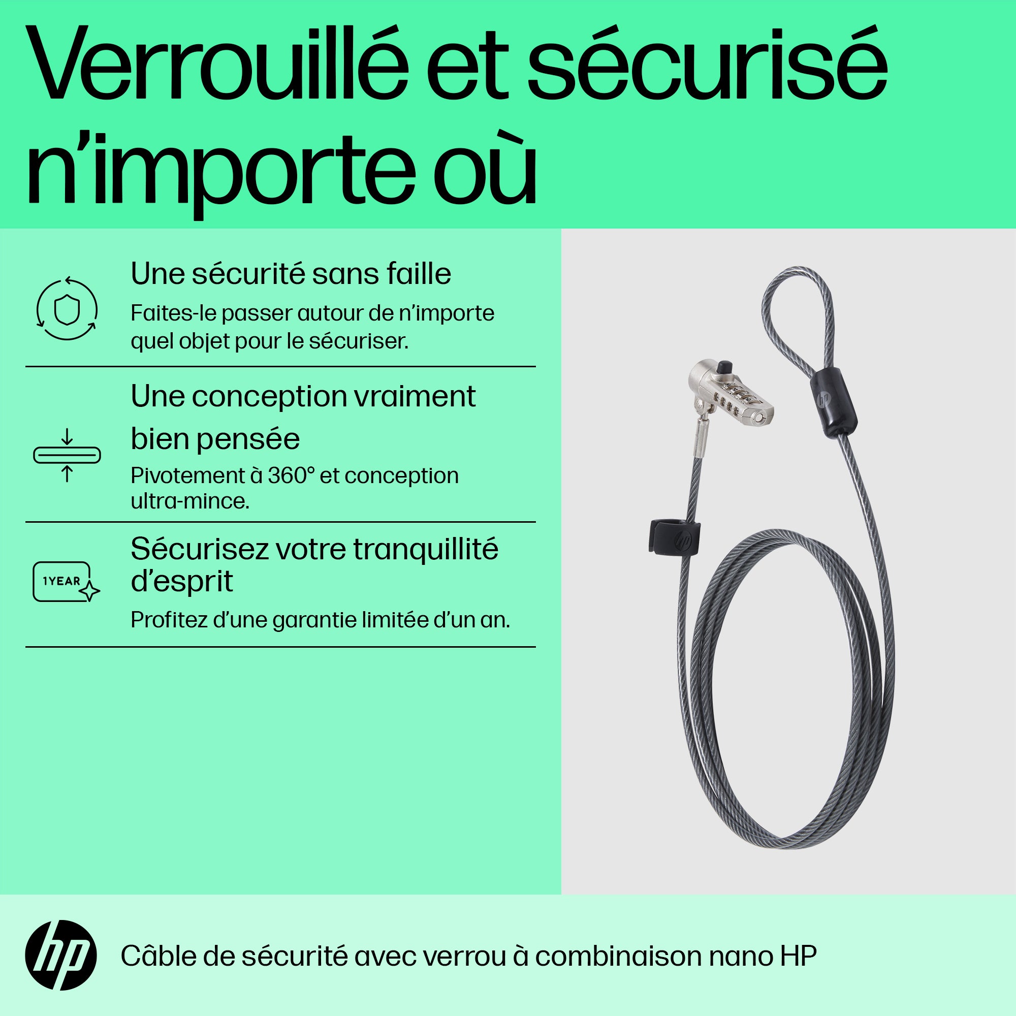 HP Nano Combination Cable Lock 63B28AA