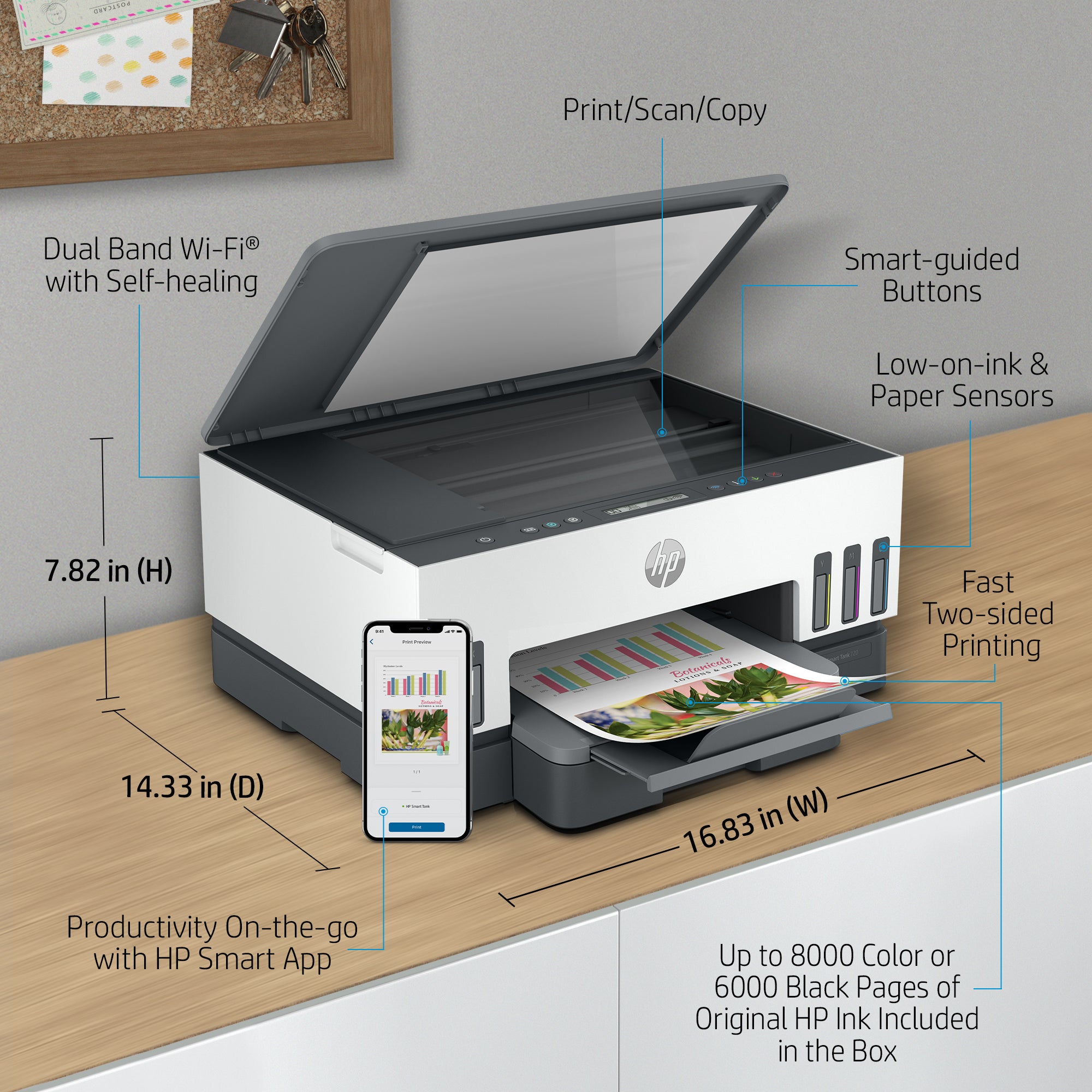 HP Smart Tank 7005 Wireless All-in-One Color Printer, Two-sided printing; Copier, Scanner 28B54A#BHC