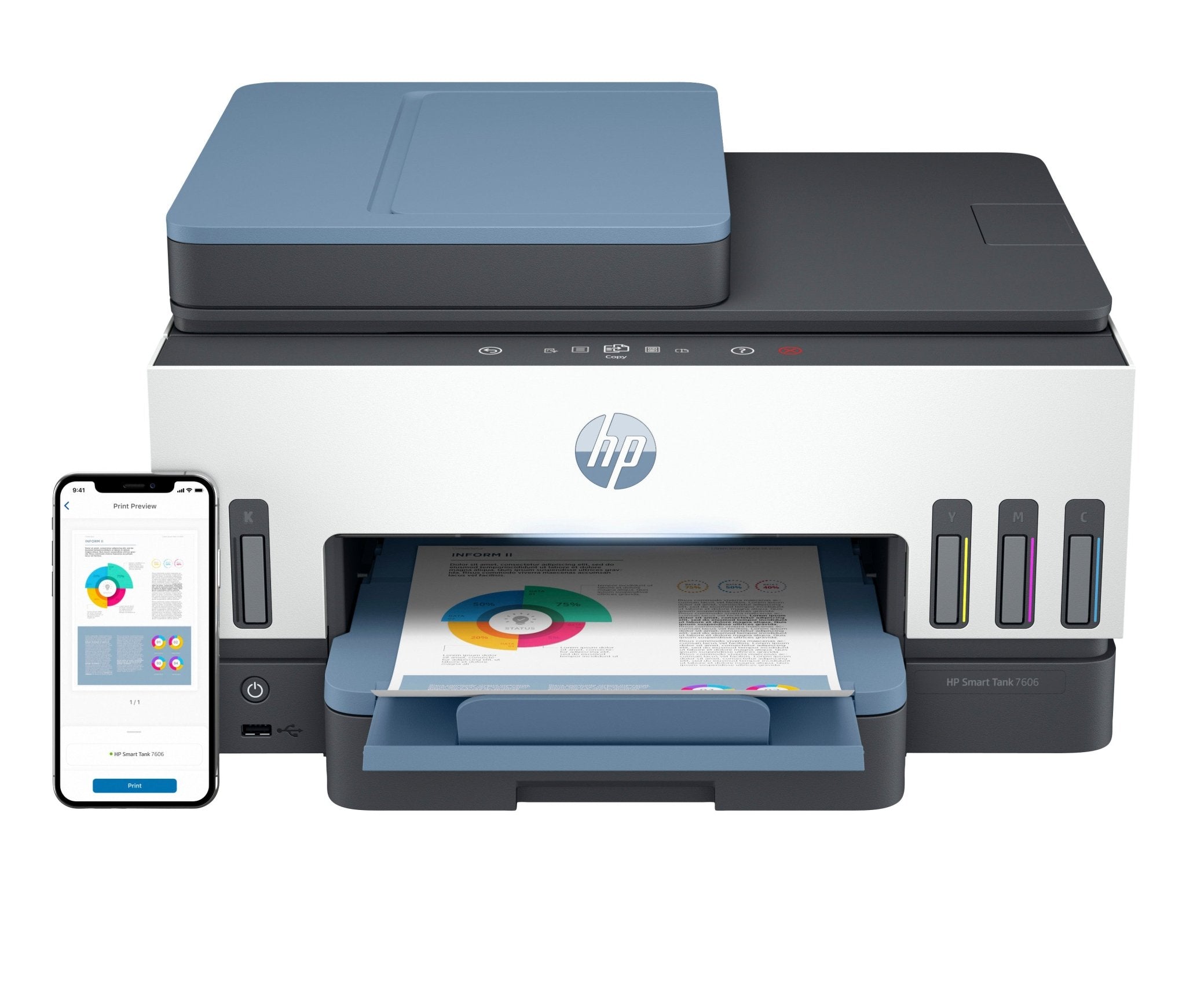 HP Smart Tank 7606 All-in-One Printer met touchscreen en draadloze connectiviteit - Compridis