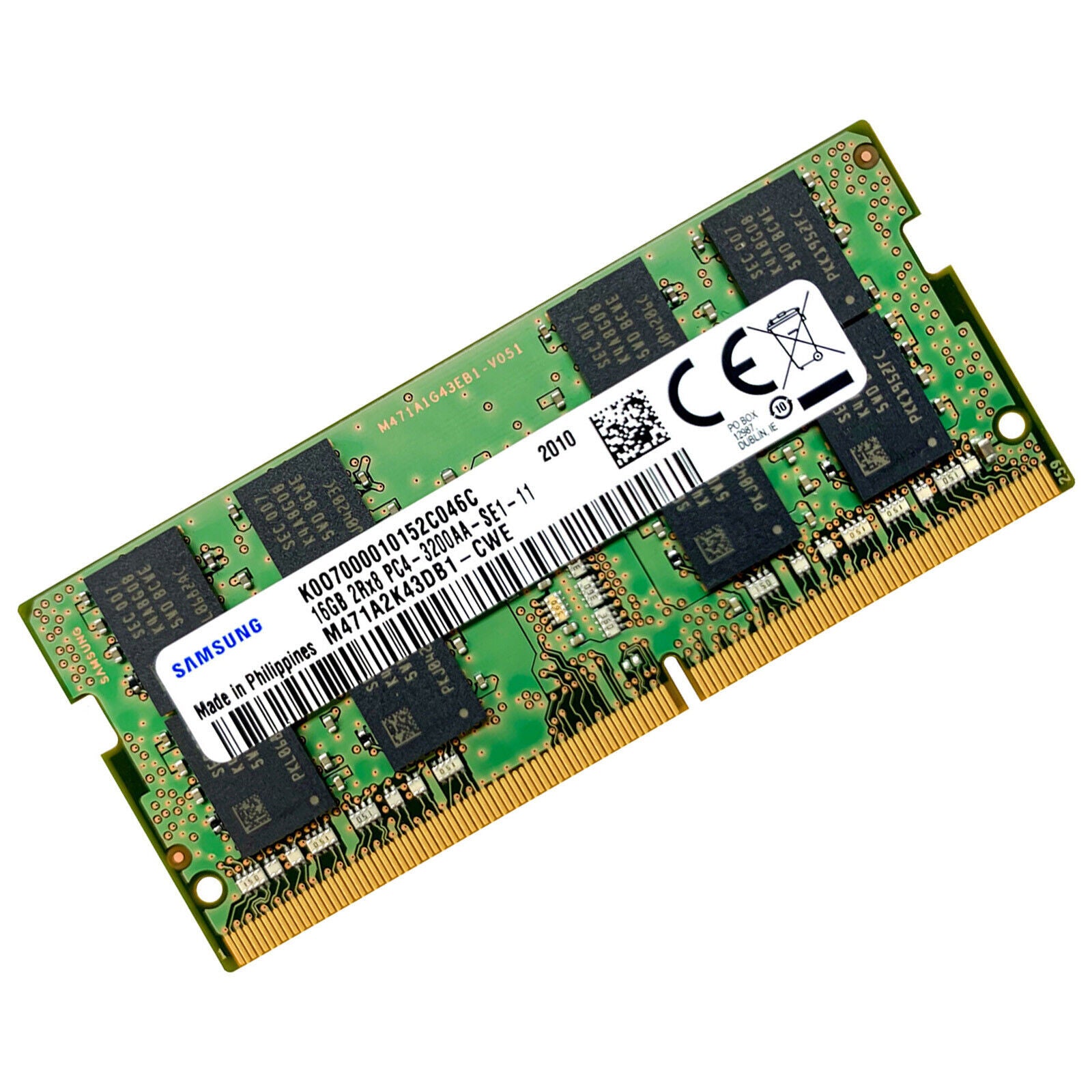 Samsung Sodimm 16GB DDR4 3200MHz PC4-25600 1.2V 2RX8 260 pines M471A2K43DB1-CWE