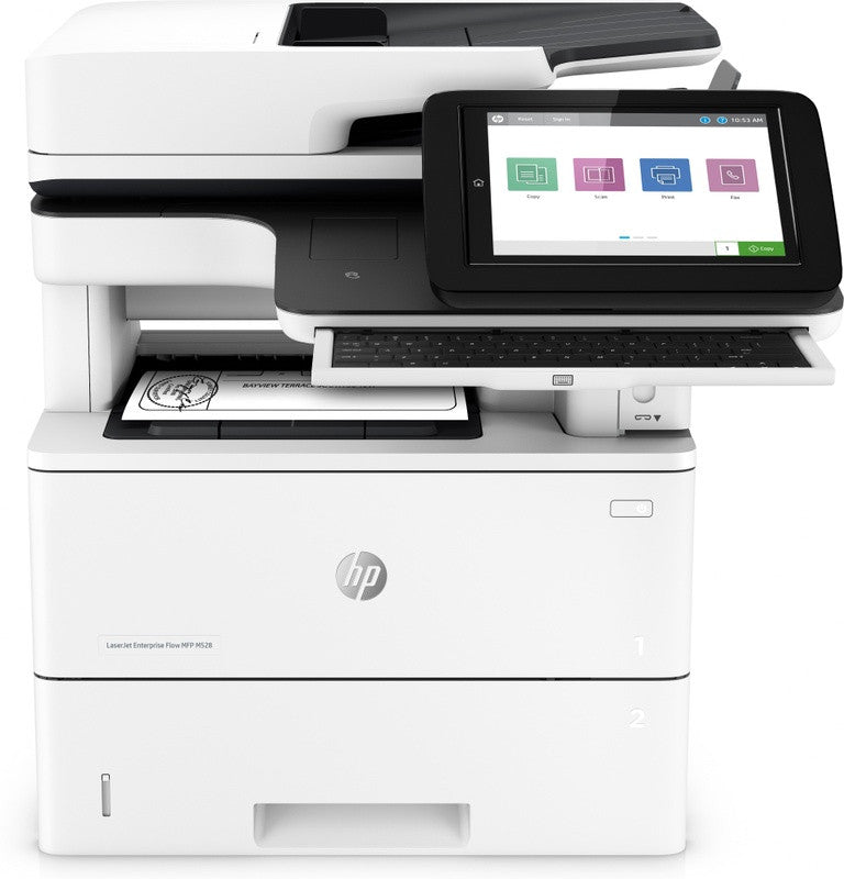 HP LaserJet Enterprise Flow MFP M528Z, impresión, copia, escaneo, fax, imprimición a través del puerto USB en la parte delantera; Escanear al correo electrónico; Imprima el doble lado; Escaneo de doble lado