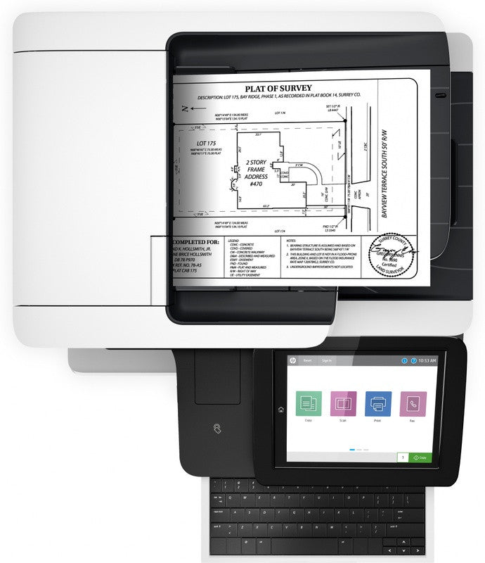 HP LaserJet Enterprise Flow MFP M528Z, impresión, copia, escaneo, fax, imprimición a través del puerto USB en la parte delantera; Escanear al correo electrónico; Imprima el doble lado; Escaneo de doble lado